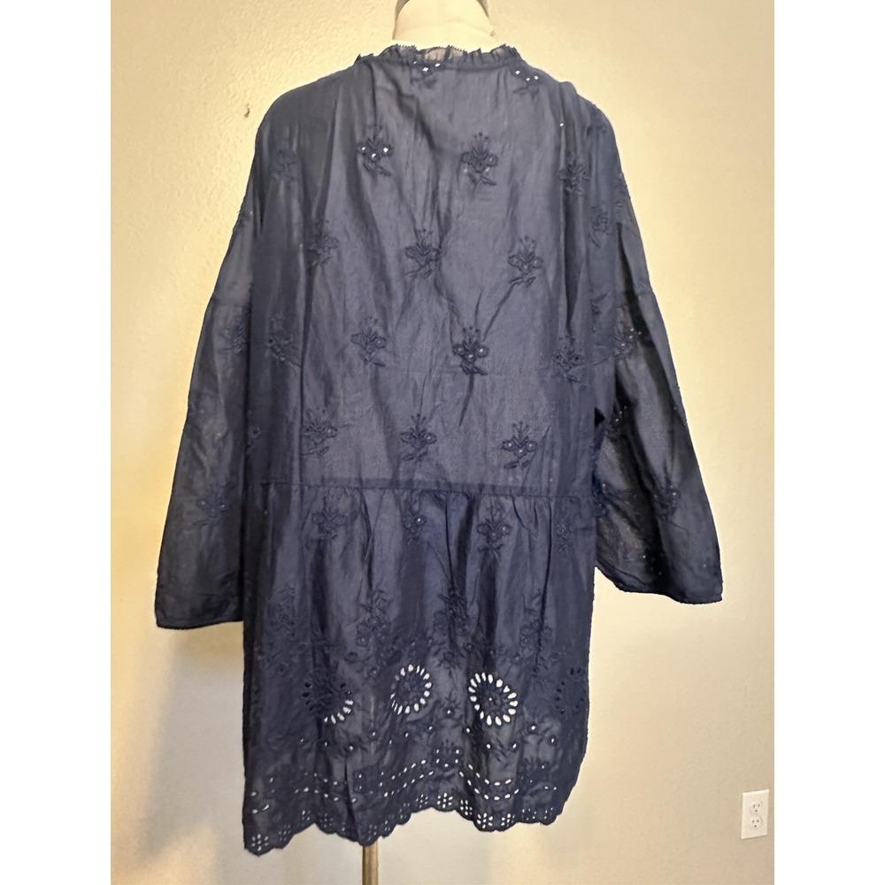 NWT J.JILL Everyday Blouse 3/4 Sleeve Peplum Ruffle V Neck Navy Eyelet Women XLT - Picture 5 of 7
